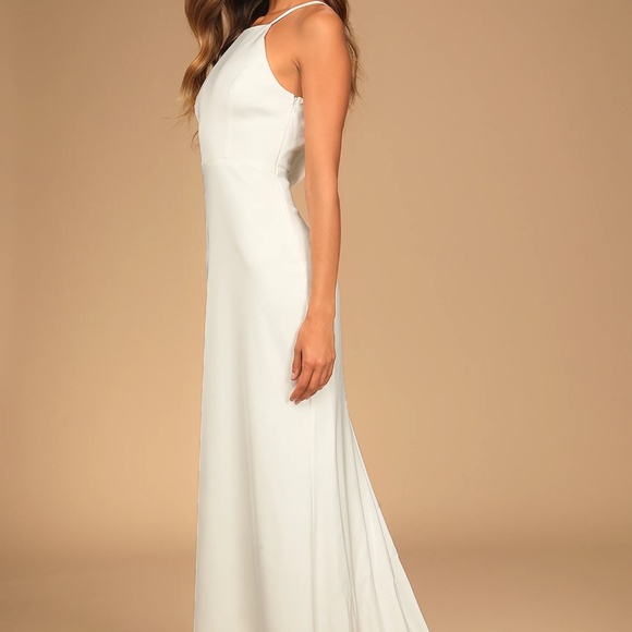 Eternal Promise Ivory Satin Cowl Back Sleeveless Maxi Dress - Picture 3 of 4